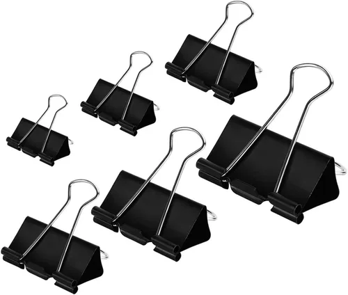 DSTELIN Clips para carpetas de papel, tamaños surtidos, 100 unidades (negro), XL, grande, mediano, pequeño, pequeño y micro, 6 tamaños en un