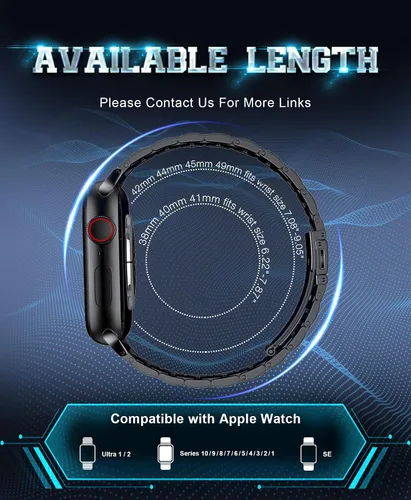 Miniatura 7 de Correa de metal compatible con correas de Apple Watch de 1.929 in, 1.811 in, 1.772 in, 1.732 in, 1.654 in, 1.614 in, 1.575 in, 1.496 in