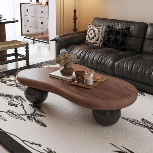 Miniatura 12 de Mesa de centro Cloud de 47.2 pulgadas con 3 patas de bola, moderna mesa central irregular para sala de estar, mesa de té pequeña baja y bonita