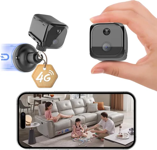 Cámara de seguridad sin WiFi pequeña, cámara de seguridad celular 4G LTE, cámara de vigilancia magnética 2K con batería de espera larga, detección