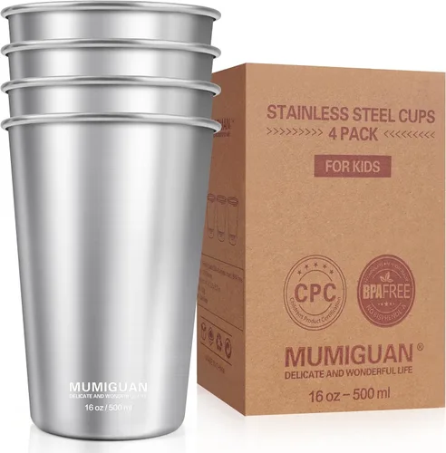 Tazas de Pinta de Acero Inoxidable de 16 oz 16oz/500ml (4 Unidades), Vaso de Agua de Acero Inoxidable, Tazas de Pinta de Acero Inoxidable para