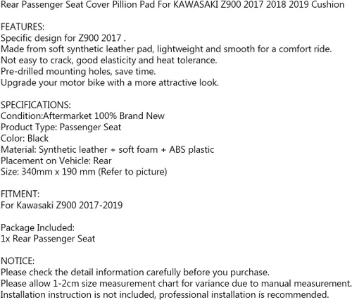 Miniatura 6 de Funda para asiento trasero de pasajero para Z900 2017 2018 2019