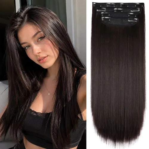 Miniatura 31 de 4 extensiones de cabello sintético suave y natural para mujer, rubio miel, mezcla de castaño castaño, extensiones para mujer