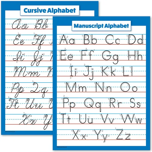 Palace Learning ABC Alphabet - Carta cursiva y póster manuscrito - Juego de 2 carteles laminados (laminado de 18 x 24 pulgadas)