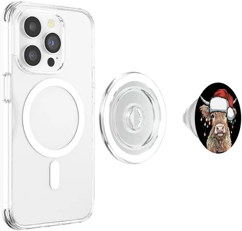 Miniatura 4 de Divertidas luces navideñas de vaca escocesa de las tierras altas de Navidad, cabeza de Papá Noel, PopSockets MagSafe PopGrip para iPhone