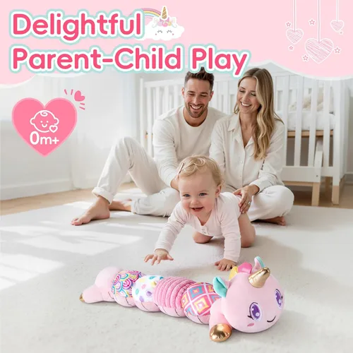 Miniatura 7 de Juguetes de unicornio para bebés de 6 a 12 meses, juguetes musicales de peluche para bebés para el tiempo boca abajo, juguetes sensoriales para Rosa