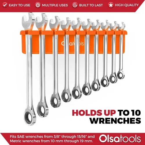 Miniatura 4 de Olsa Tools Organizador Magnético para Llaves - Naranja - Compatible con SAE de 3/8" a 15/16" y Métrica de 10mm a 19mm - Solución Duradera