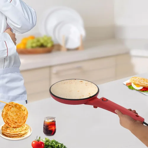 Miniatura 6 de Crepera Electrica - Máquina eléctrica para crepes de 8 pulgadas, sartén antiadherente portátil roja con asa y bandeja extraíble, Crepera Electrica