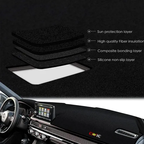 Miniatura 3 de Funda para salpicadero ajustable negra para consola central, tapete protector parasol compatible con Honda 11 Civic 2021 2022 Coupé (borde negro)