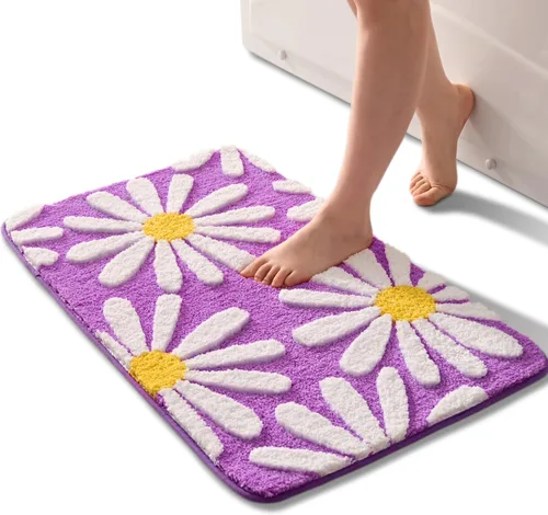 Miniatura 19 de QJHOMO Alfombra de baño azul con diseño de margaritas, decoración de flores blancas y amarillas, alfombra antideslizante de microfibra, súper Azul