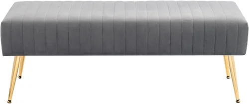 Miniatura 11 de Furniliving Banco de 44 Pulgadas para Dormitorio, Bancos Otomanos Tapizados con Tela Rayada y Tufting con Patas de Metal en Forma de X para Sala