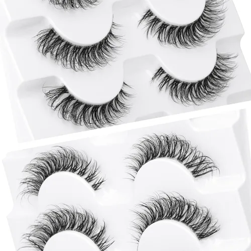 Miniatura 4 de JIMIRE - Paquete de 7 pares de pestañas postizas Demi-wispies de visón sintético con banda transparente, rusas, aspecto natural, suave y ligero, 0.5