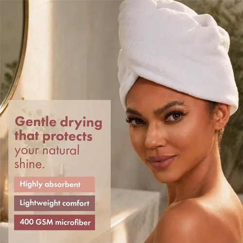 Miniatura 2 de LUCE Toalla para el cabello para mujer, toalla de microfibra de alta calidad de 400 GSM, antiencrespamiento, altamente absorbente, ajustable, gruesa