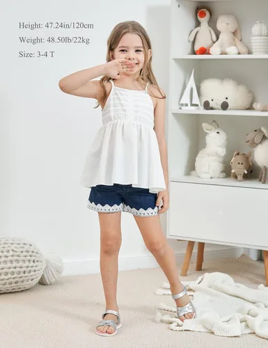 Miniatura 2 de SEYOUAG Conjunto de 2 piezas de ropa para niña pequeña + pantalones cortos de mezclilla