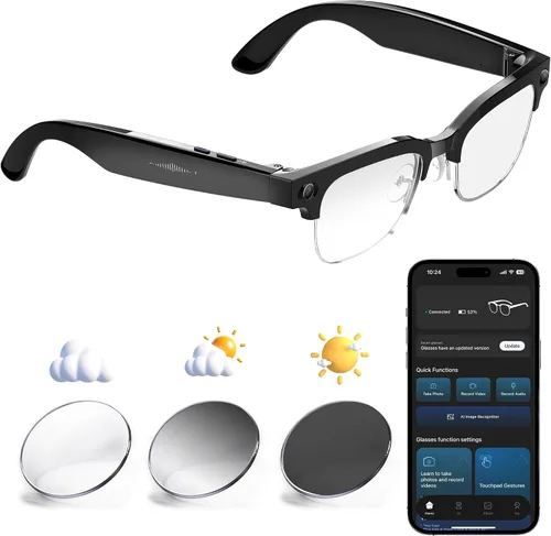 Yowow BIT Lentes de cámara inteligente AI con cámara HD de 8 MP, fotos 4K y video 1080P, antivibración, llamadas de música y Bluetooth, traducción