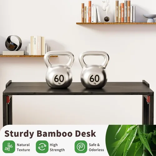 Miniatura 3 de Escritorio plegable de bambú, escritorios plegables para espacios pequeños, escritorio pequeño de mediados de siglo con estantería para computadora