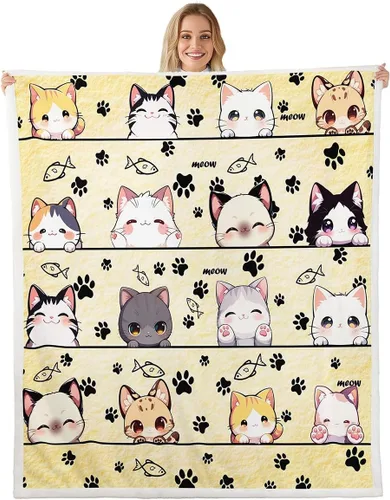 Miniatura 8 de Manta de franela de animales de dibujos animados para todas las estaciones, manta de cama azul con estampado de amor Kawaii para decoración