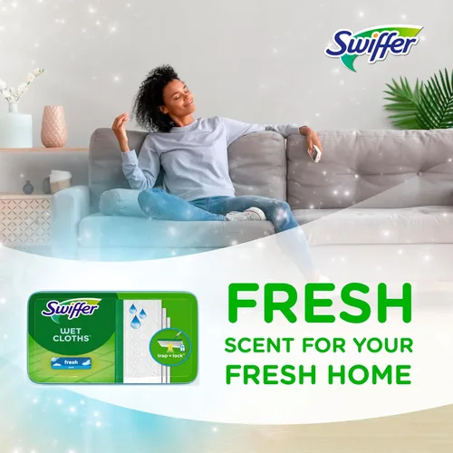 Miniatura 12 de Swiffer Barrido + trapeador, repuesto de almohadillas húmedas, limpiador de suelos para suciedad, polvo, cabello, paños de limpieza para trapear