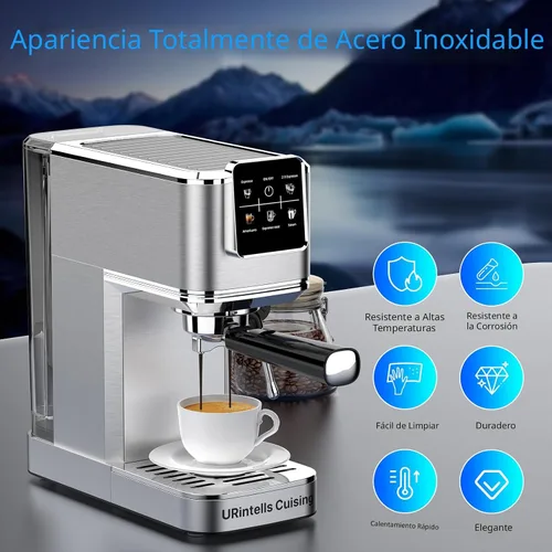 Miniatura 7 de URintells Cuising Máquina de Espresso de 20 Bar, Cafetera de Espresso con Pantalla Táctil con Espumador de Leche al Vapor, Máquina de Café de Acero