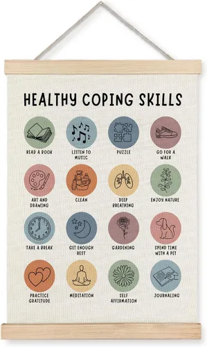 Supwhd - Decoración terapéutica, póster bohemio de salud mental para oficina de consejero, arte de pared para el manejo del estrés y el autocuidado,