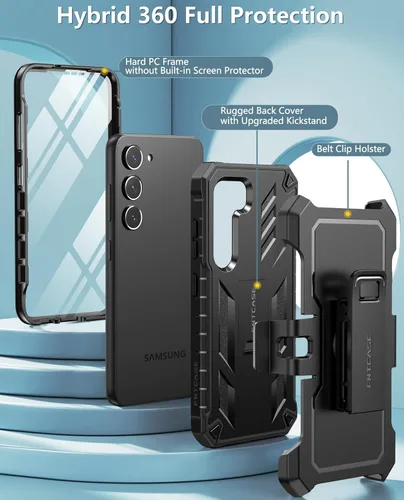 Miniatura 6 de FNTCASE Funda para Samsung Galaxy S23-Plus: Funda protectora resistente a prueba de golpes con funda de clip para cinturón y soporte Funda de Negro