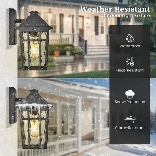 Miniatura 6 de Lámparas de pared al aire libre de 11 pulgadas, lámparas exteriores para casa, aplique de pared exterior de aluminio negro con vidrio ondulado