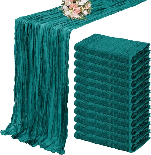 Miniatura 22 de Paquete de 12 caminos de mesa de estopilla 35 x 120 pulgadas de largo, bohemio, tela de queso, gasa, caminos de mesa semi transparentes para Verde