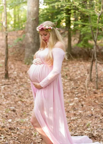 Miniatura 2 de ZIUMUDY Vestido de fotografía de gasa maxi de maternidad vestido frontal dividido para sesión de fotos