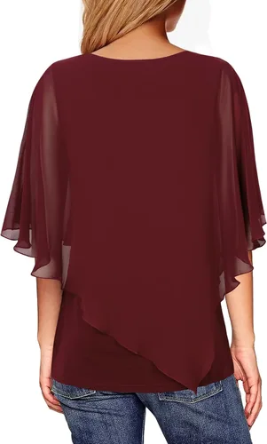 Miniatura 2 de Lotusmile - Blusa ligera con estampado, escalonada, de doble capa, de chifón tipo poncho, para mujer