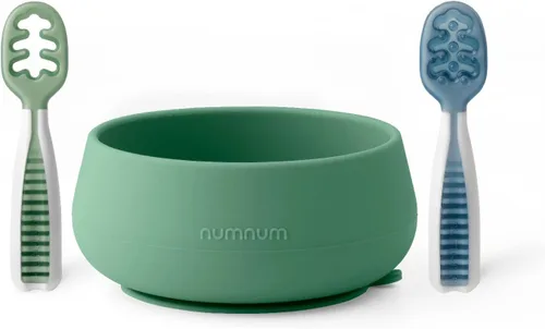 Miniatura 9 de NumNum Juego de tazones para bebé y 2 cucharas GOOtensils, tazones con succión para bebés de 4+ meses, succión extra fuerte antideslizante, 100%