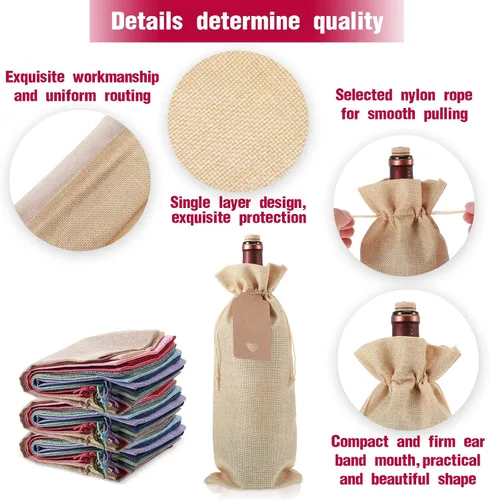 Miniatura 3 de Shappy 36 bolsas de vino de arpillera a granel, boda, compromiso, despedida de soltera, regalo para recién casados, cubierta de lona para botella