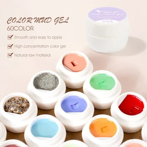 Miniatura 4 de VENALISA - Kit de pintura de gel de barro de 60 colores con tarjeta de color, pincel de dibujo, esmalte de uñas de gel para arte de uñas, juego