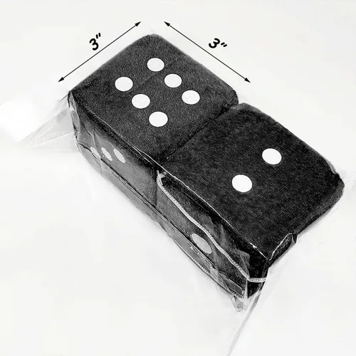 Miniatura 3 de 1 par de dados de felpa negros peludos de 3 pulgadas clásico vintage [dados nostálgicos de los años 80 para espejo] para espejos interiores