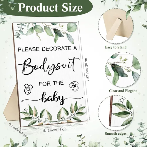 Miniatura 2 de Handepo Juego de 26 piezas para baby shower, 1 cartel de madera, 15 mamelucos blancos, 10 marcadores de tela para kit de decoración de nacimiento
