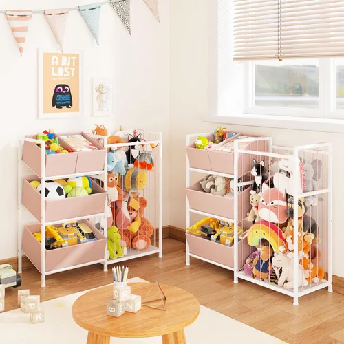 Miniatura 8 de BBLIKE Almacenamiento de animales de peluche, organizador de almacenamiento para niños con 4 contenedores extraíbles, organizador de almacenamiento