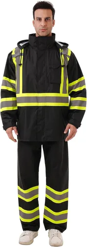 Miniatura 17 de Chaquetas de lluvia reflectantes para hombre impermeables, abrigo de seguridad Hi Vis con tiras reflectantes, chaquetas de lluvia de alta Naranja02