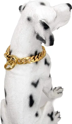Miniatura 5 de Collar de perro con cadena de oro de 18 quilates, cadena de perro de eslabones cubanos de 0.59 pulgadas, collar de acero inoxidable de metal