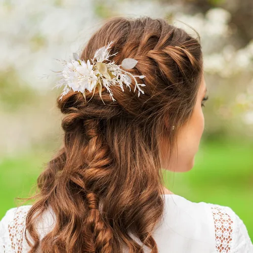 Miniatura 5 de Peineta de flores para novia - Peineta de flores blancas hecha a mano para accesorios florales para el cabello de boda para novia, dama de honor