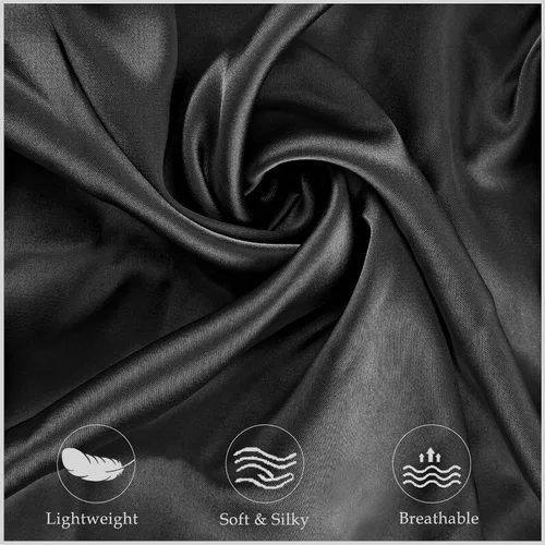 Miniatura 3 de Paquete de 2 fundas de almohada de satén para almohada cervical Zelimun de contorno, funda de almohada suave con cremallera (negro)