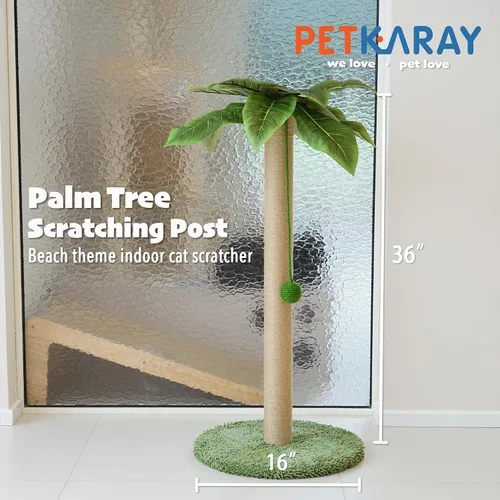 Miniatura 2 de PETKARAY Poste rascador para gatos, poste rascador de palmera de 36 pulgadas de alto, rascador de sisal para gatos con bola de juguete para gatitos