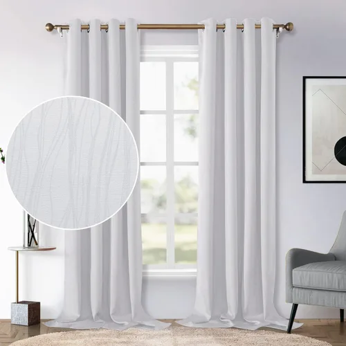 Miniatura 15 de HOMEIDEAS Cortinas opacas blancas grisáceas de 52 x 63 pulgadas, diseño geométrico marroquí en relieve, enrejado geográfico, para oscurecer