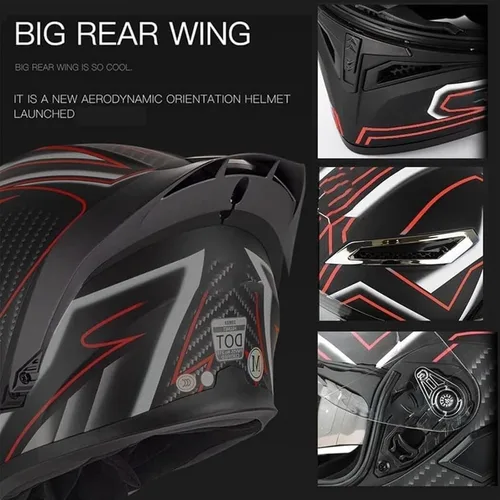 Miniatura 4 de Casco de cara completa abatible para motocicleta con doble visera solar, aprobado por ECE/DOT, casco de motocross para scooter, turismo, bicicleta