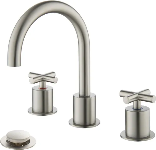 Miniatura 10 de 2 grifos de lavabo de baño dorados con mango cruzado con drenaje de residuos para fregadero de cubierta de 3 agujeros, latón macizo negro mate Mate