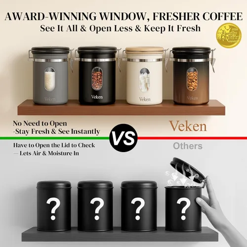 Miniatura 2 de Veken Recipiente de café para azúcar con ventana, regalos para mujeres, recipiente hermético de acero inoxidable para el hogar, cocina, Crema