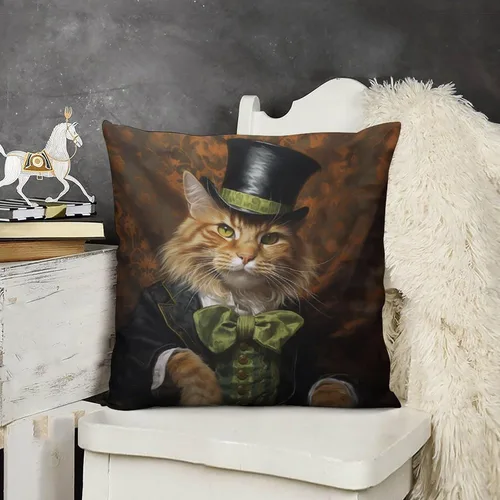 Miniatura 9 de Fundas de almohada de granja con diseño de feliz día de San Patricio con un gato en un sombrero de trébol, fundas de almohada de terciopelo