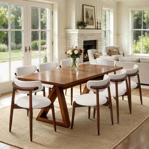 Miniatura 22 de CHUN YI Juego de 2 sillas de comedor tapizadas de madera maciza, sillas auxiliares de cocina de tela moderna de mediados de siglo con respaldo Beige