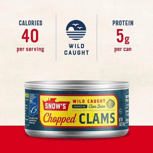 Miniatura 3 de Snow's Almejas Cortadas Silvestres Enlatadas, Lata de 6.5 oz - 5g de Proteína Por Porción - Sin Gluten, Apto para Keto, 99% Libre de Grasa