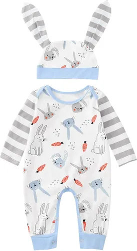 Miniatura 3 de Yowein Mameluco para bebé, recién nacida con sombrero de conejo, manga larga, cuello redondo, disfraz para bebe conejito