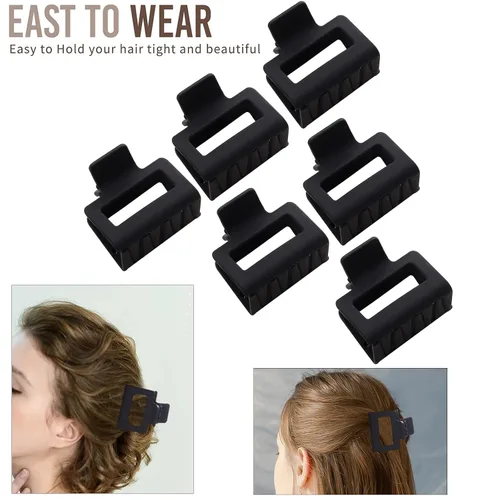 Miniatura 6 de Paquete de 12 pinzas tipo garra cuadradas negras, pinzas tipo garra rectangulares grandes y pequeñas neutrales, pinzas para cabello grandes mate