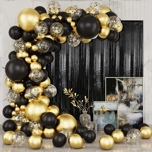 Miniatura 4 de Crosize Paquete de 2 Cortinas de Fondo de Flecos de Papel Metálico Negro de 3.3 x 9.9 pies, Cortinas de Fondo de Serpentinas, Decoraciones de Fiesta